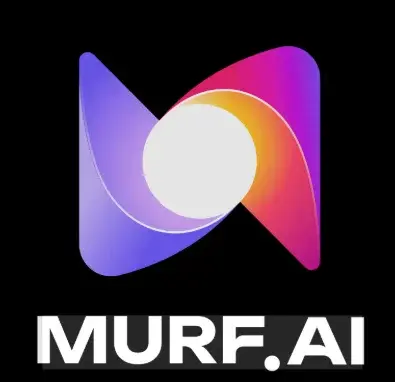 The colorful Murf AI logo featuring a stylized spiral graphic above white text on a black background.