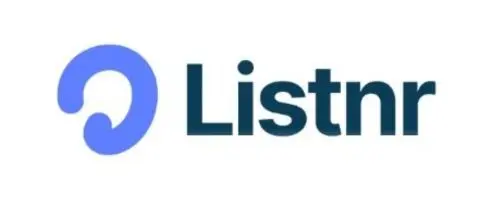 Listnr logo featuring a light blue abstract spiral symbol next to dark blue lettering.